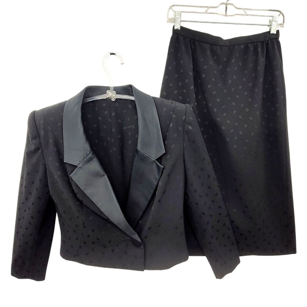 Estevez Vintage Black‎ Damask Short 1 Button Blazer Midi Skirt Set Outfit size 6